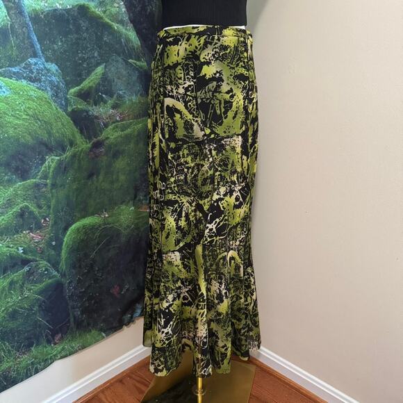 garella green black abstract print maxi skirt retro boho indie - Picture 5 of 7
